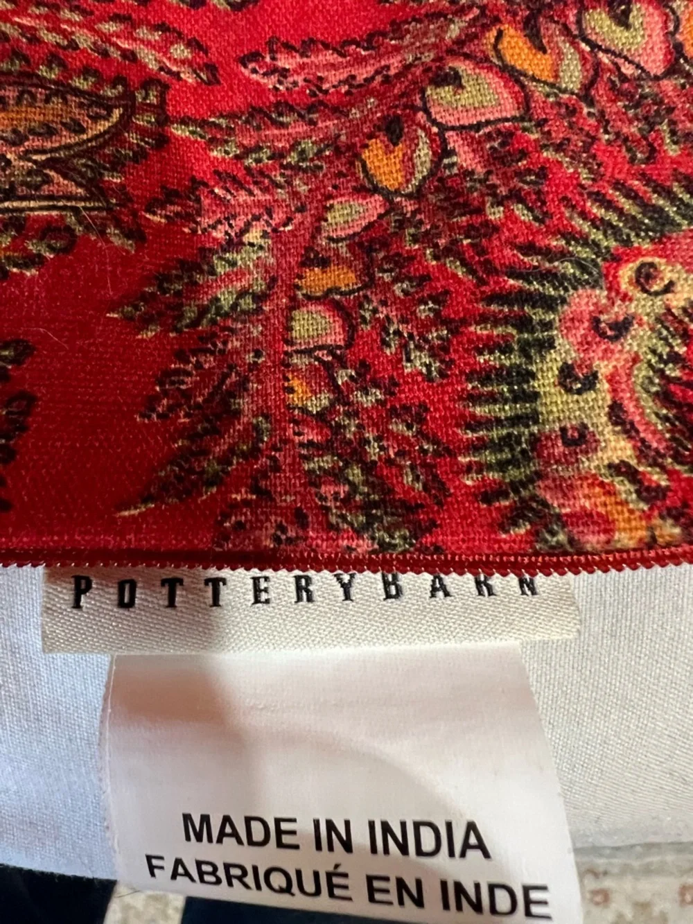 Pottery Barn Red and Olive Paisley Pillow Cover, Excellent Condition